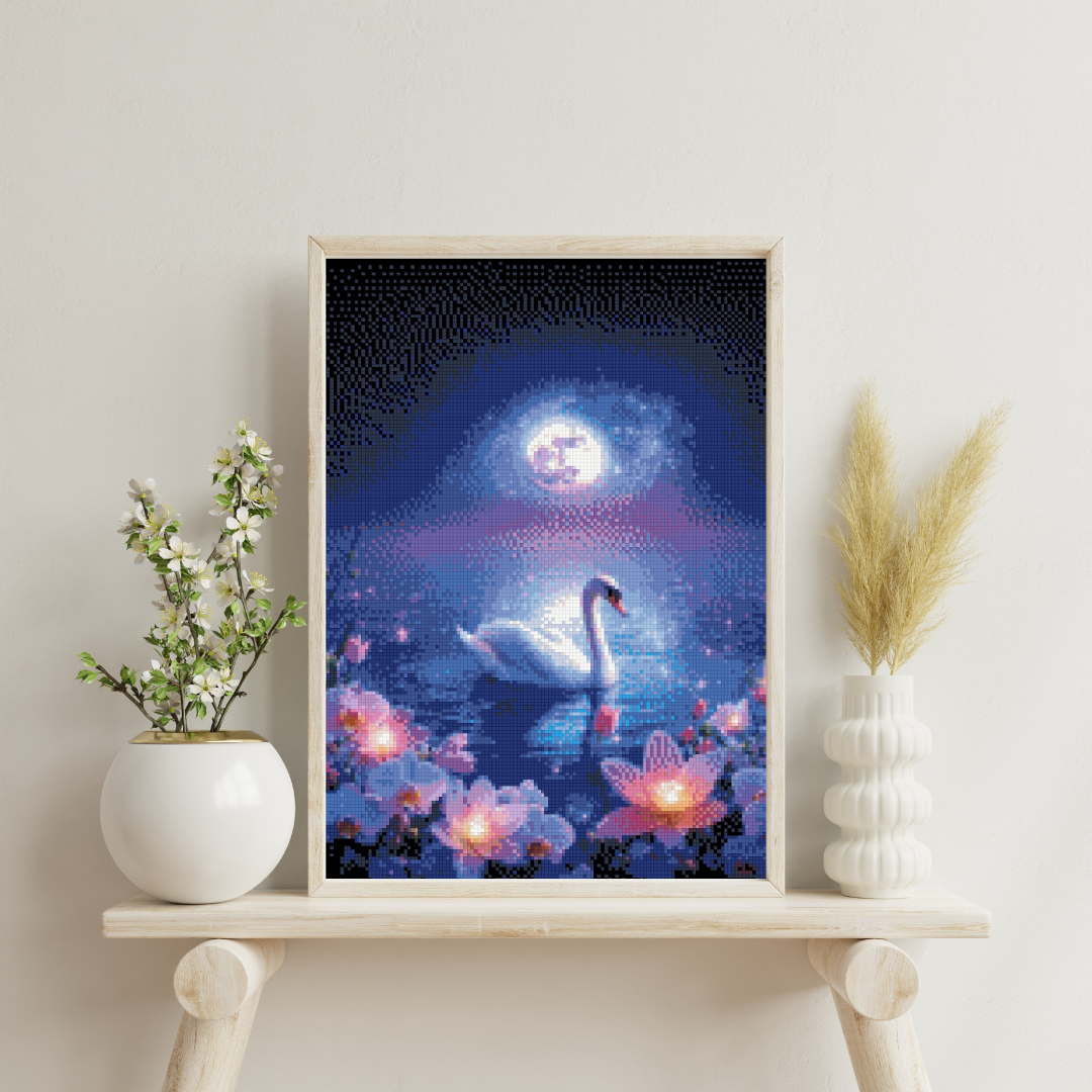 Moonlit Swan Serenity: Diamond Painting Collection