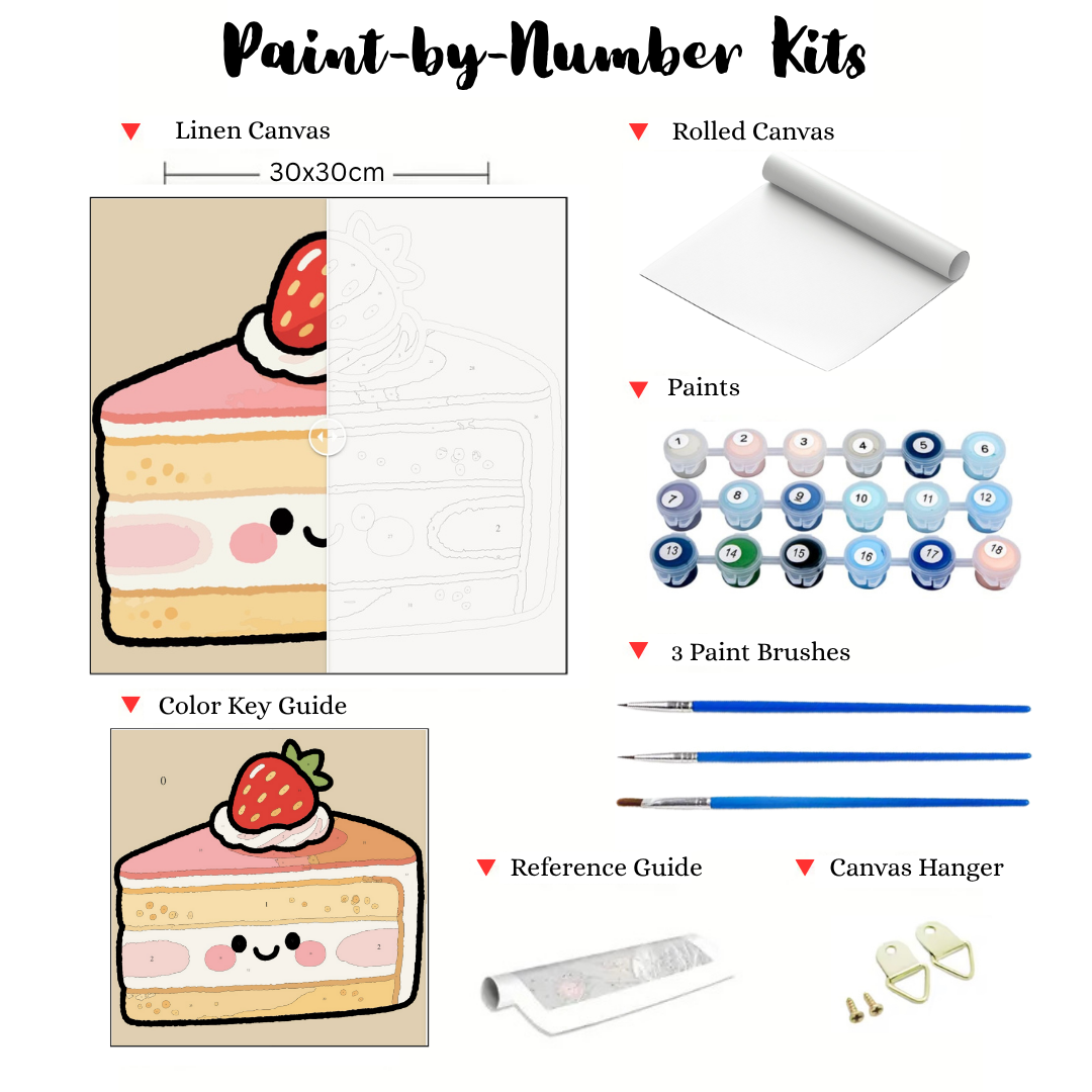 Strawberry Creme Cake: MINI Paint-by-Number Collection (24/36/48 colors | No Frame)
