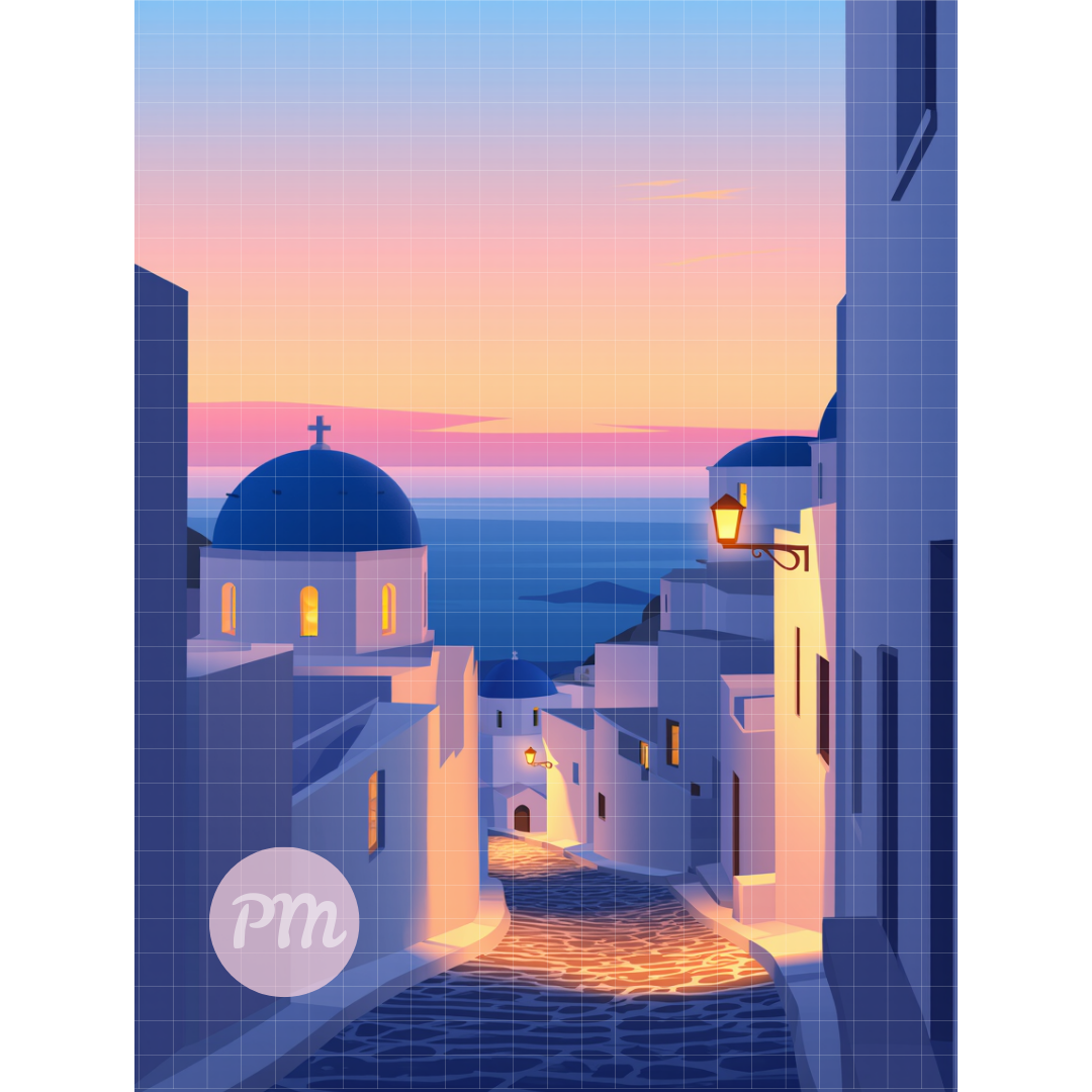 Road in Santorini: Diamond Painting Collection