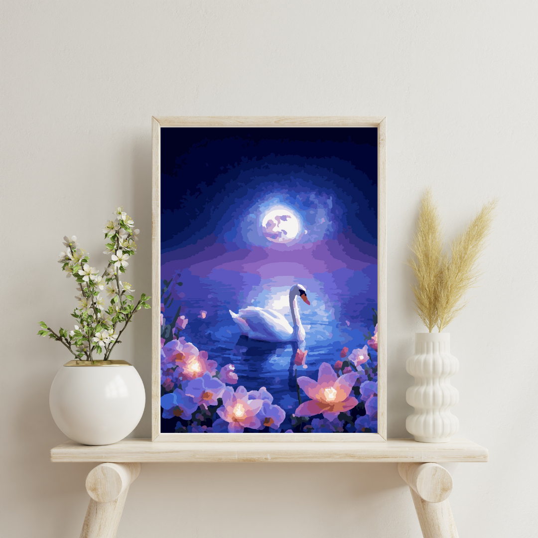 Moonlit Swan Serenity: Paint-by-Number Collection (24/36/48 colors | No Frame)