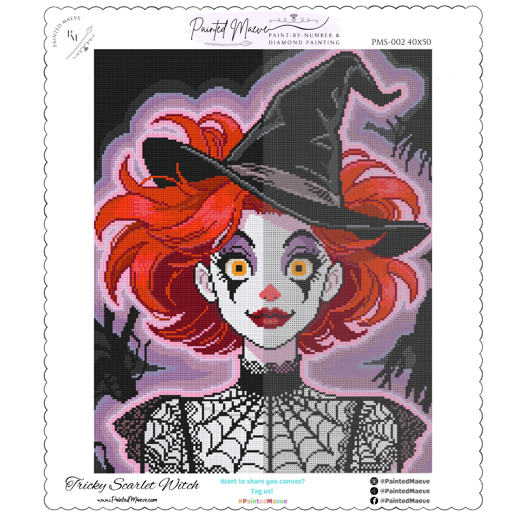 Tricky Scarlet Witch: Hand-Rendered Diamond Painting Halloween Collection