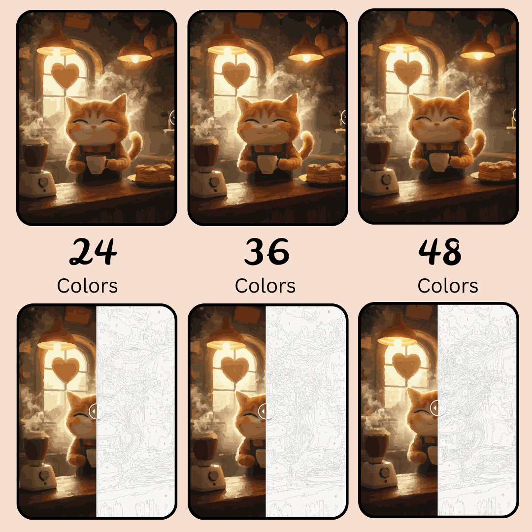 Kitty Barista: Paint-by-Number Collection (24/36/48 colors | No Frame)