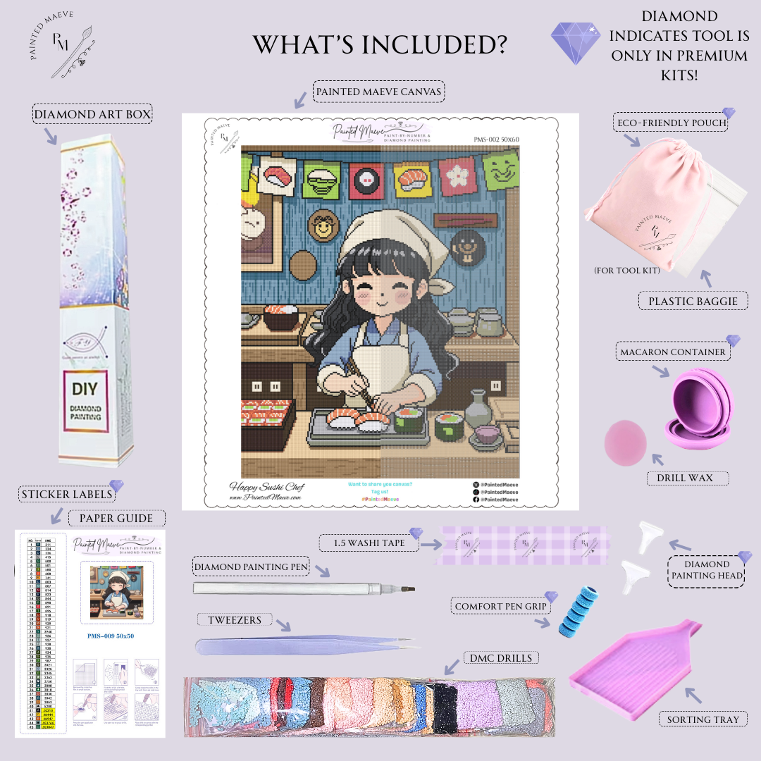 Happy Sushi Chef: Hand-Rendered Diamond Painting Collection
