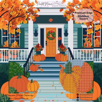 Pumpkin Porch Gathering: Hand-Rendered Diamond Painting Halloween Collection
