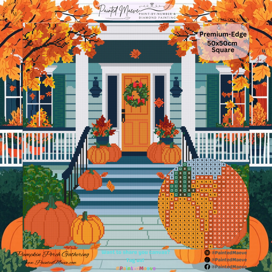 Pumpkin Porch Gathering: Hand-Rendered Diamond Painting Halloween Collection