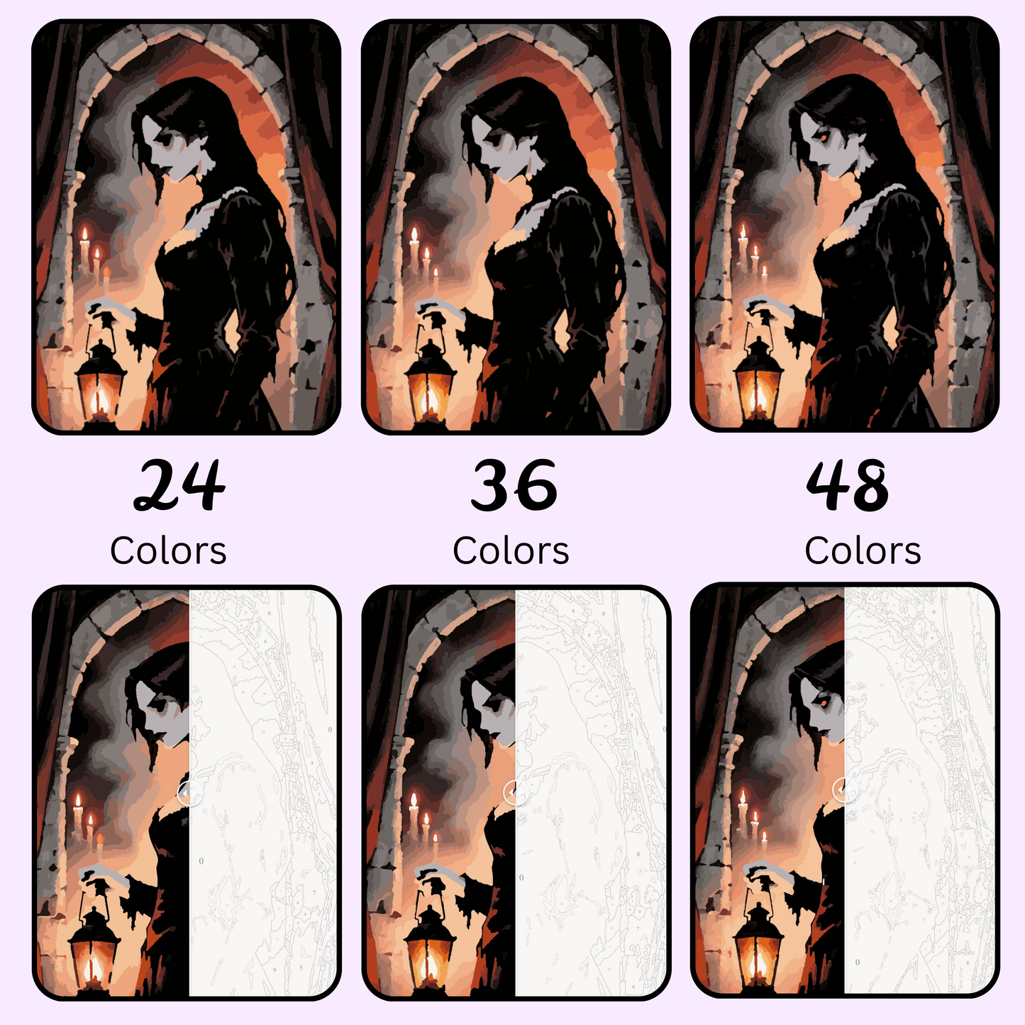 Crimson Hour Shadows: Paint-by-Number Halloween Collection (24/36/48 colors | No Frame)