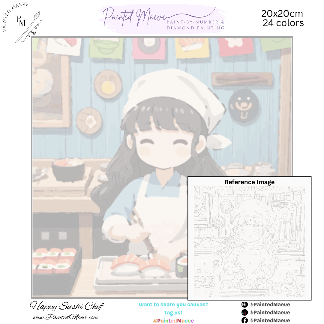 Happy Sushi Chef: Paint-by-Number Collection (24/36/48 colors | No Frame)