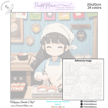 Happy Sushi Chef: Paint-by-Number Collection (24/36/48 colors | No Frame)