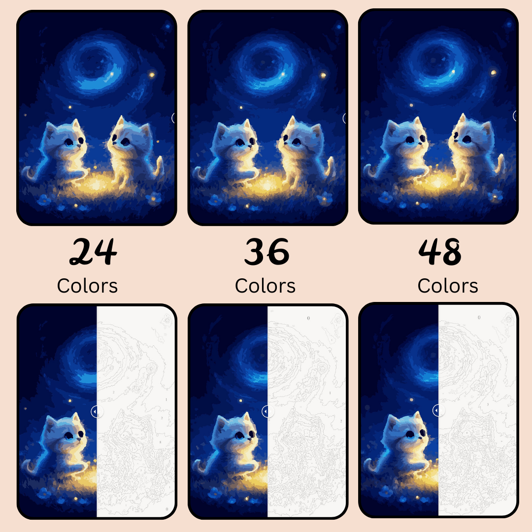 Starlit Kittens: Paint-by-Number Collection (24/36/48 colors | No Frame)