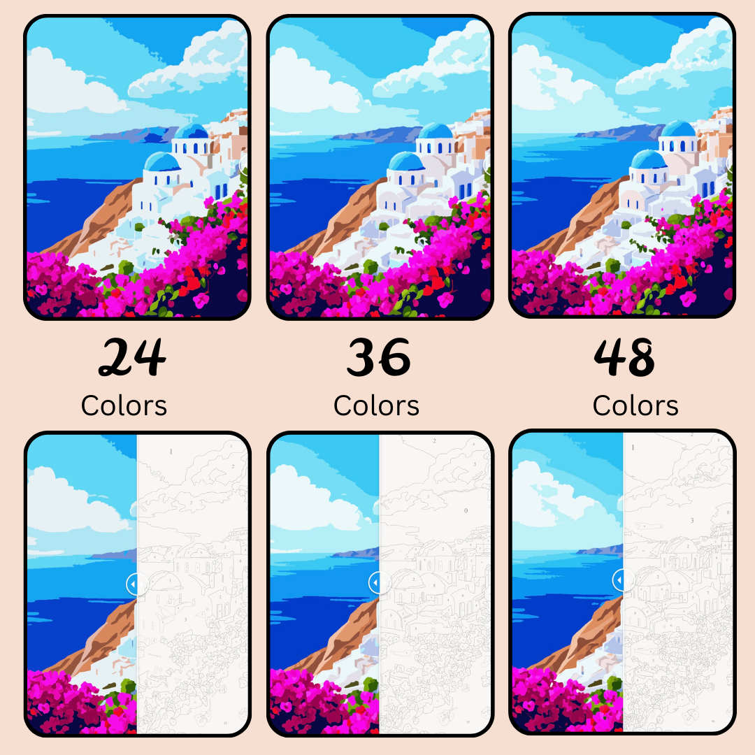 Santorini Bliss: Paint-by-Number Collection (24/36/48 colors | No Frame)