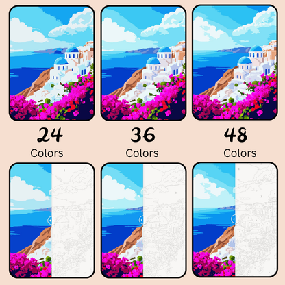 Santorini Bliss: Paint-by-Number Collection (24/36/48 colors | No Frame)