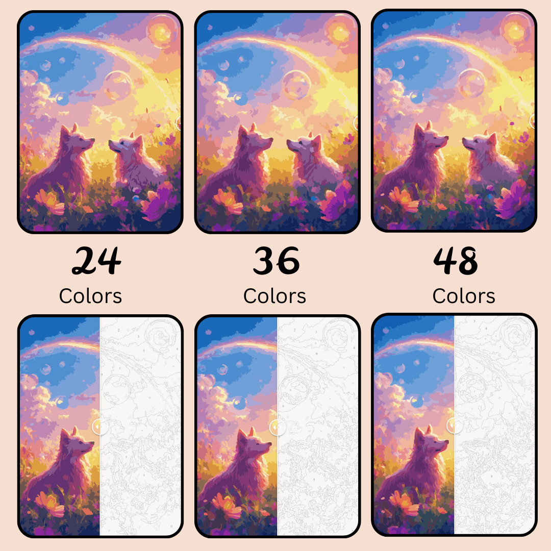 Rainbow Paws & Bubble Dreams: Paint-by-Number Collection (24/36/48 colors | No Frame)