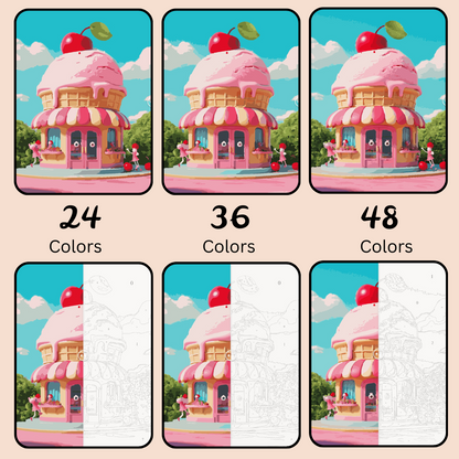 Strawberry Ice Cream Shop: Paint-by-Number Collection (24/36/48 colors | No Frame)
