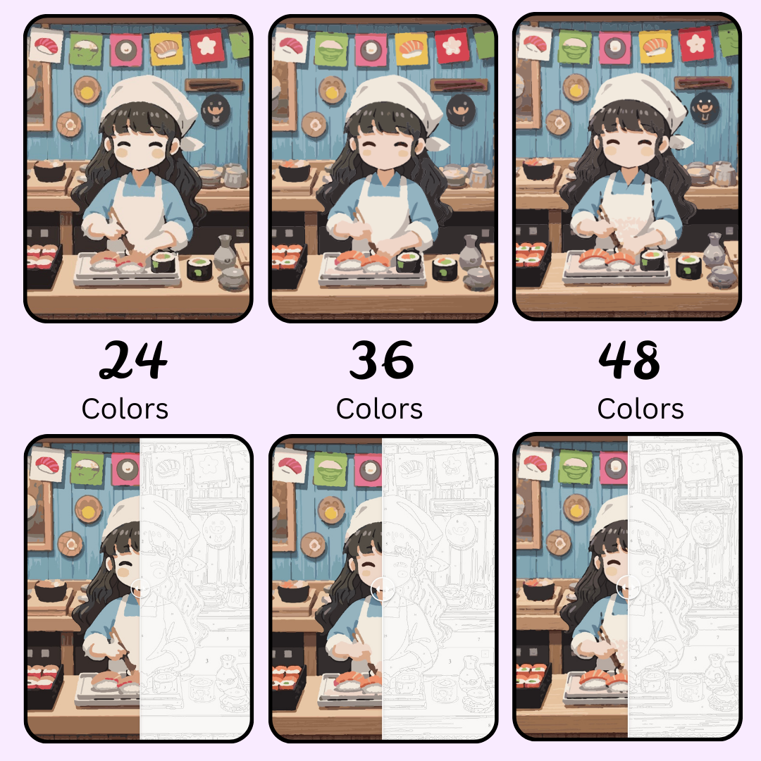 Happy Sushi Chef: Paint-by-Number Collection (24/36/48 colors | No Frame)