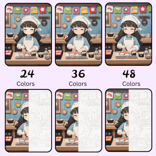 Happy Sushi Chef: Paint-by-Number Collection (24/36/48 colors | No Frame)