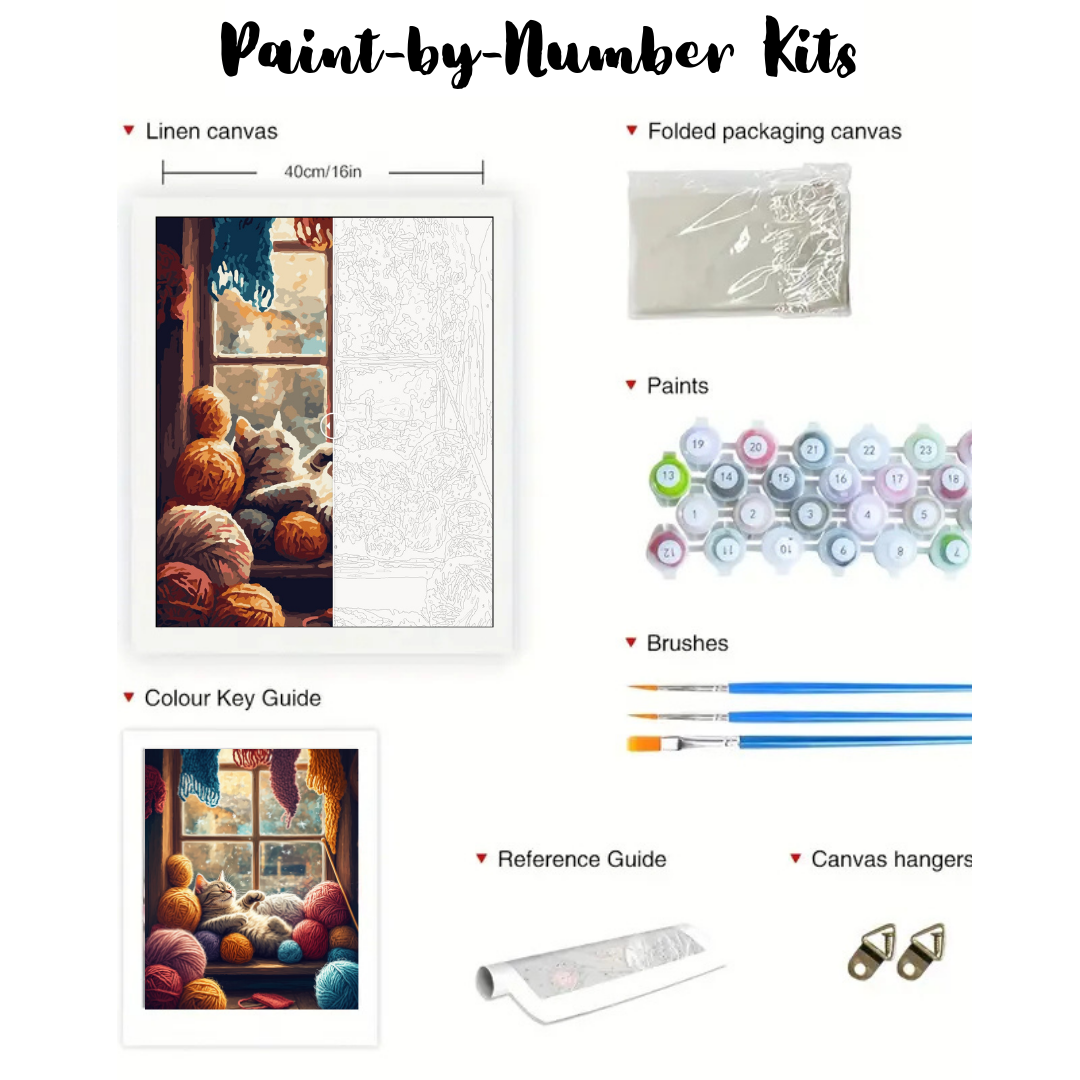 Cozy Whiskers & Warm Yarn: Paint-by-Number Collection (24/36/48 colors | No Frame)