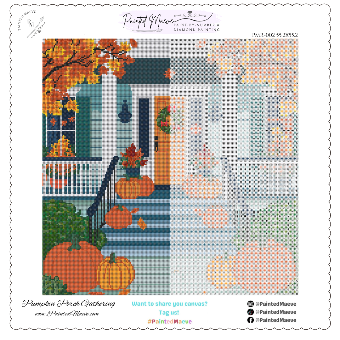 Pumpkin Porch Gathering: Hand-Rendered Diamond Painting Halloween Collection