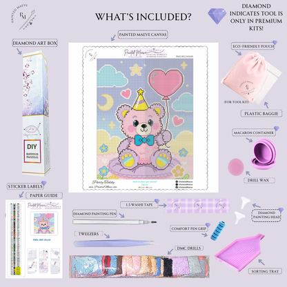 Party Teddy: Hand-Rendered Diamond Painting Collection