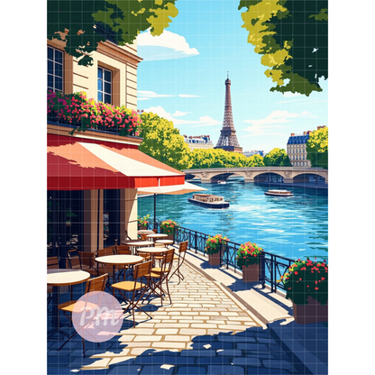 Eiffel's Riverside Charm: Diamond Painting Collection