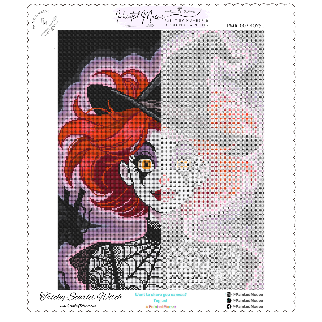 Tricky Scarlet Witch: Hand-Rendered Diamond Painting Halloween Collection