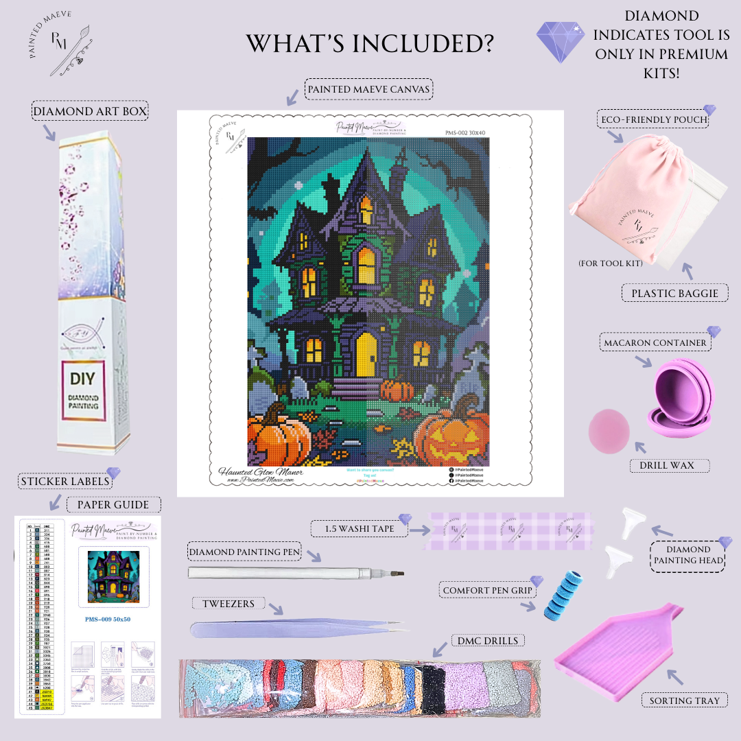 Haunted Glow Manor: Hand-Rendered Diamond Painting Halloween Collection