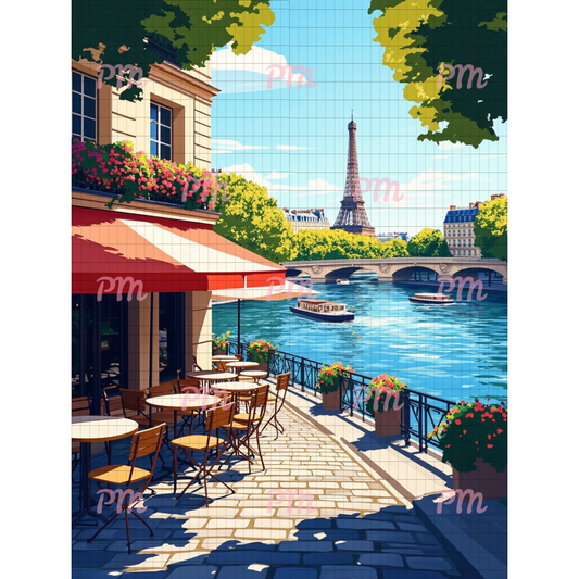 Eiffel's Riverside Charm: Diamond Painting Collection