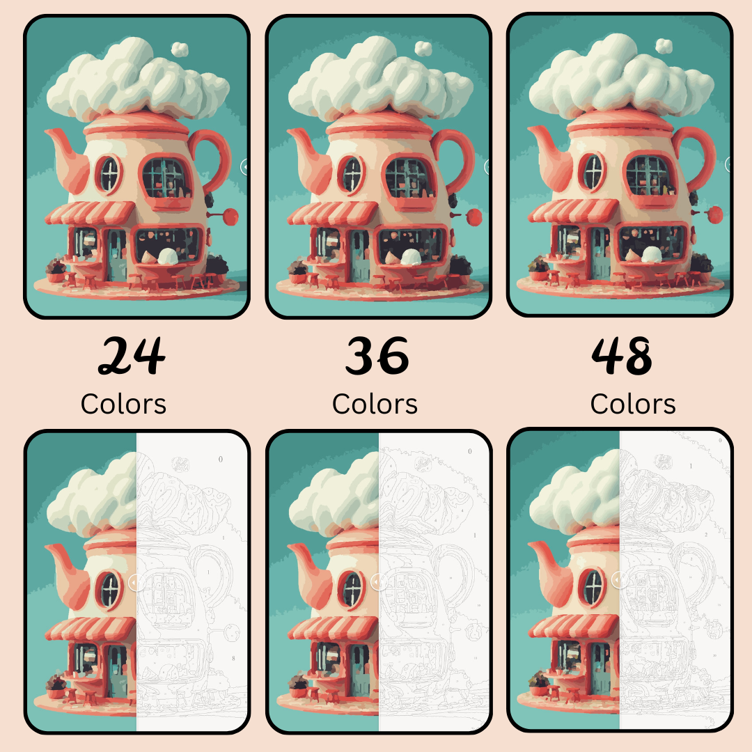 Tea Time Cafe: Paint-by-Number Collection (24/36/48 colors | No Frame)