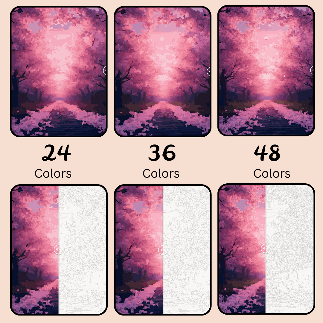 Cherry Blossom Stroll: Paint-by-Number Collection (24/36/48 colors | No Frame)