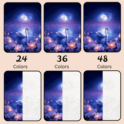 Moonlit Swan Serenity: Paint-by-Number Collection (24/36/48 colors | No Frame)