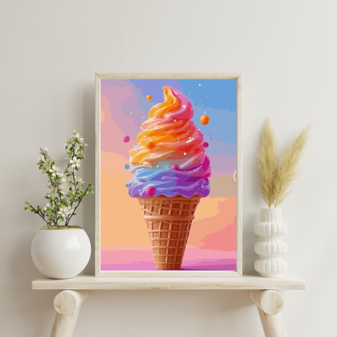 Rainbow Ice Cream: Paint-by-Number Collection (24/36/48 colors | No Frame)