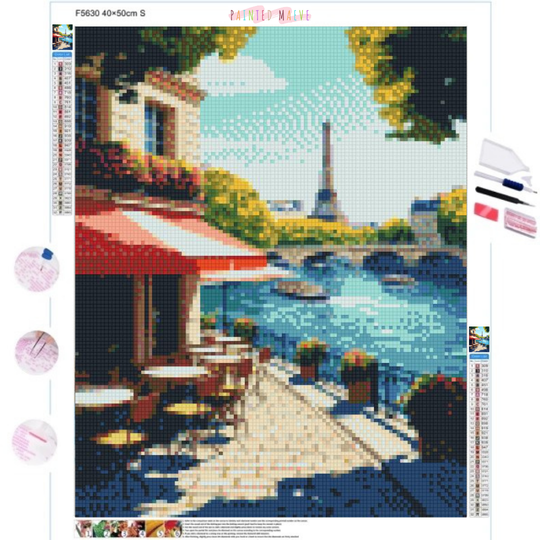 Eiffel's Riverside Charm: Diamond Painting Collection