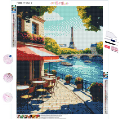 Eiffel's Riverside Charm: Diamond Painting Collection