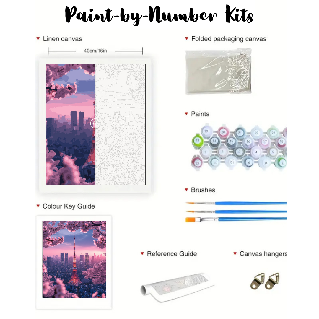 Cherry Blossom Glow: Paint-by-Number Collection (24/36/48 colors | No Frame)