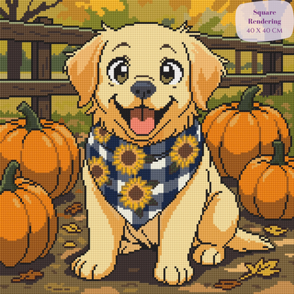 Pumpkin Patch Puppy Hand-Rendered Diamond Painting