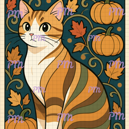 Autumn Purr-Trait: Hand-Rendered Diamond Painting Collection
