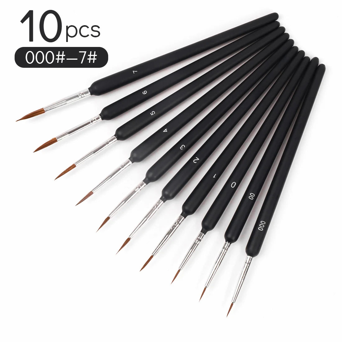 10Pc Painted Maeve Wolf Hair Hook Line Paint Brushes